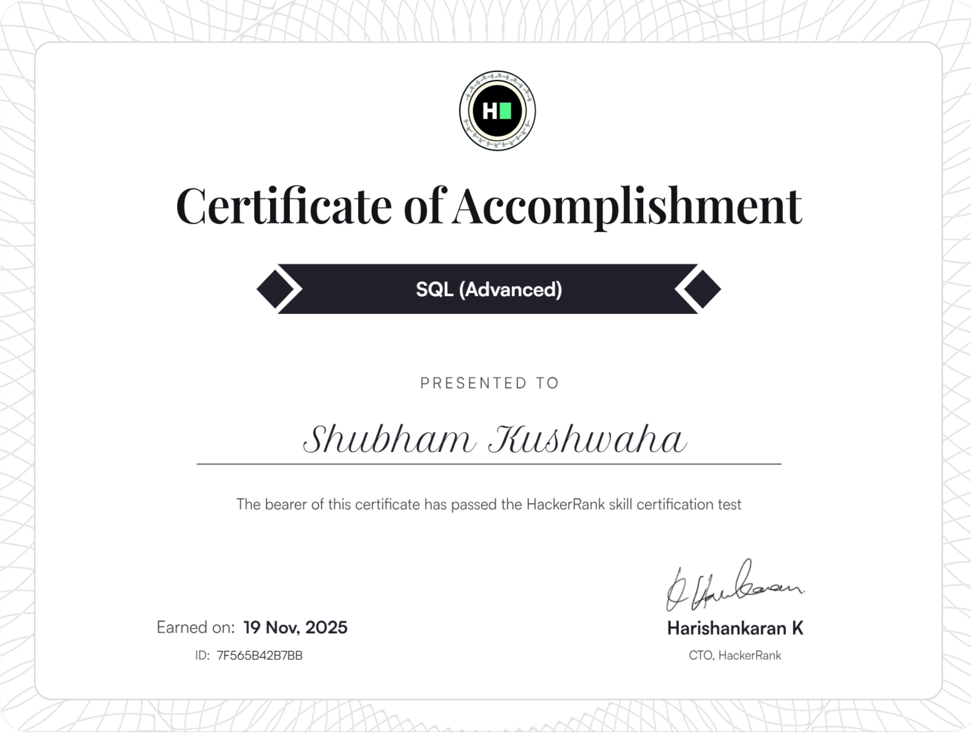 HackerRank SQL Advanced Certificate